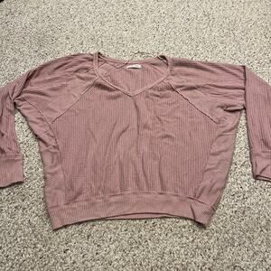 We the Free Santa Clara Deep V-Neck Thermal Top Sz L Lavender Cotton Boho Casual